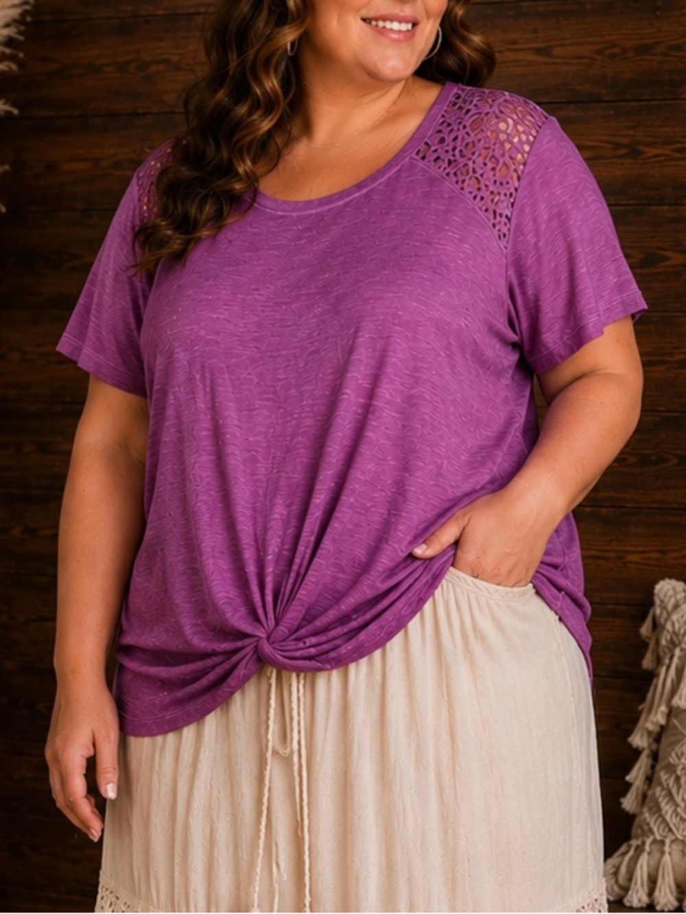 Lane Bryant Short Sleeve Twist Front Tee in Purple Size 22/24